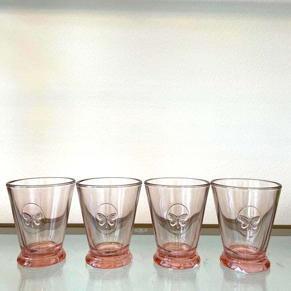 La Rochere Pink Butterfly Papillon Glass Tumbler 4pc Made In France 9.2oz NEW